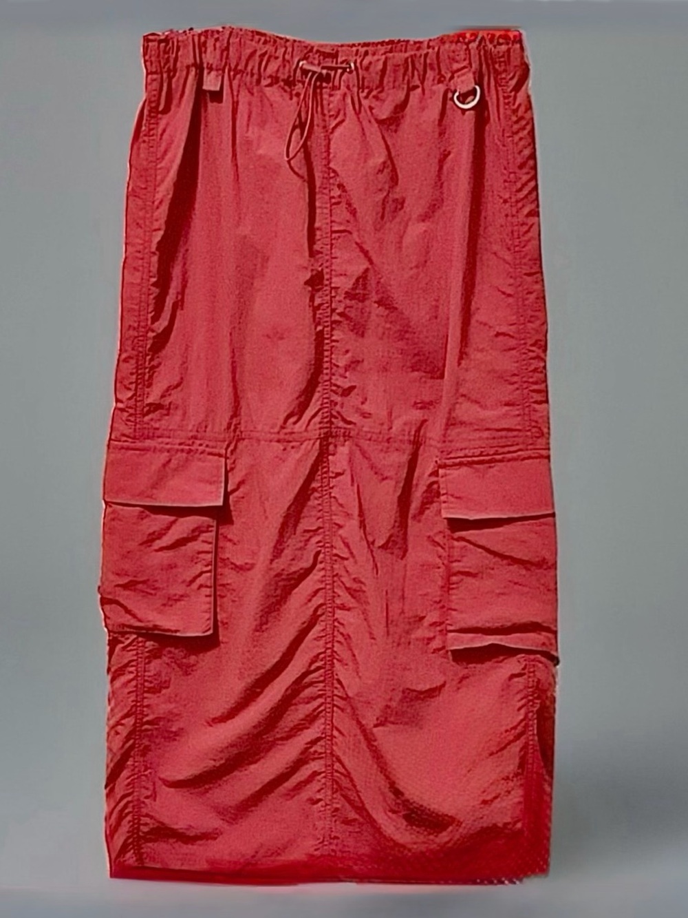 Love Tree NWOT Red Nylon Cargo Y2K Drawstring Maxi/Midi Skirt, M *Final Offer* - Picture 2 of 8